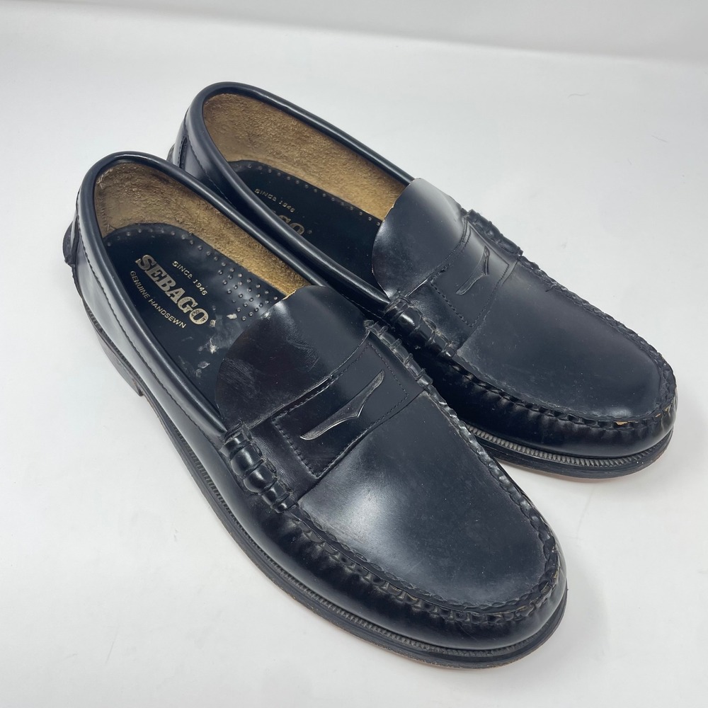 Sebago Classic Dan Penny Loafers Mens 10.5 Black Leather Handsewn Beefroll Shoes